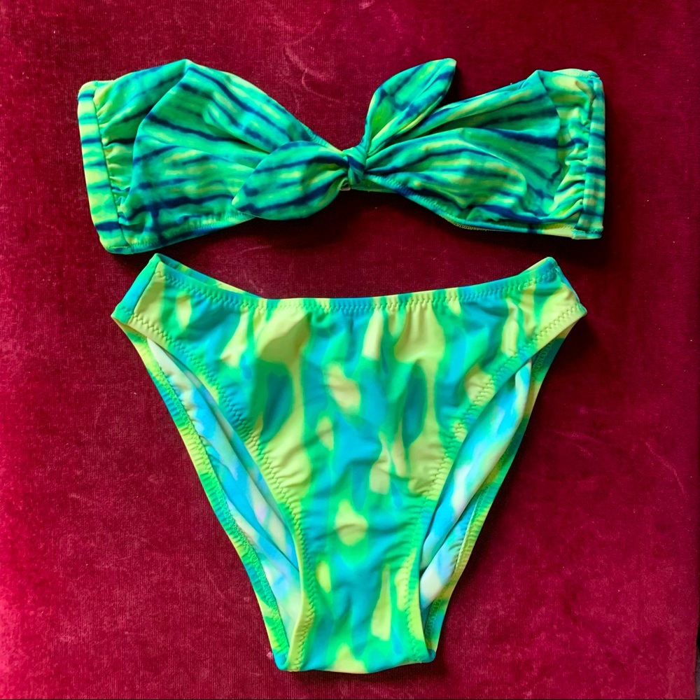 Vintage Y2K Lemon-Lime Bandeau High Cut Bikini